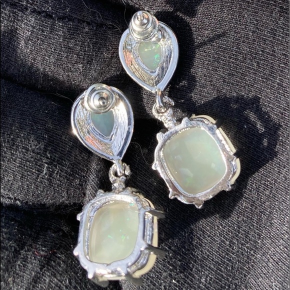 Genuine Fire Opal 925 Silver Earrings with simulated Diamonds - Picture 5 of 7